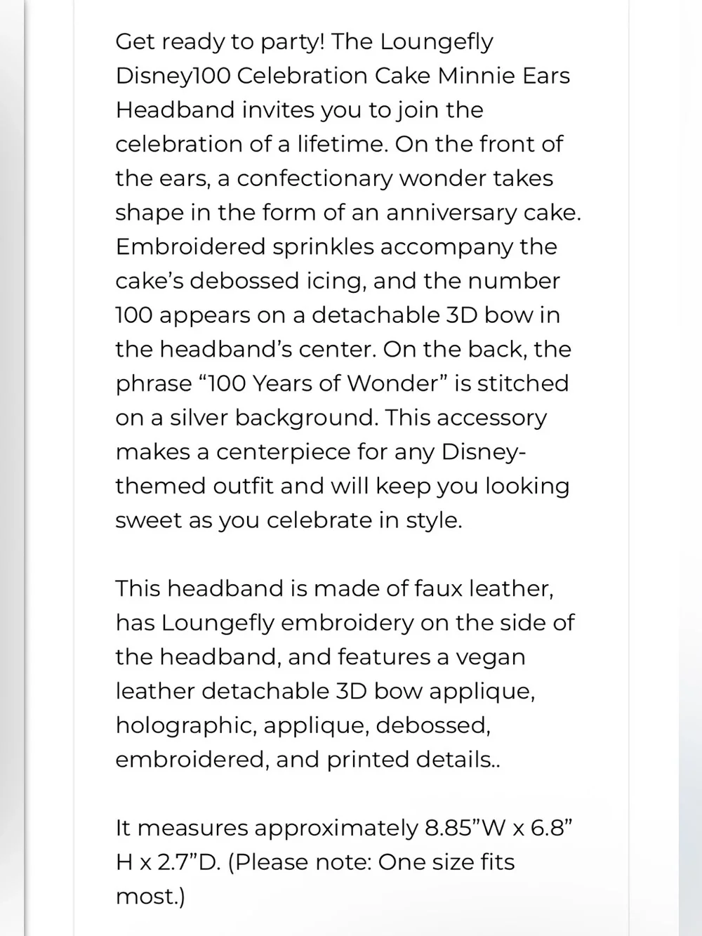 💕2/$44💕NWOT Disney 100 Celebration Cake Minnie Ears Headband